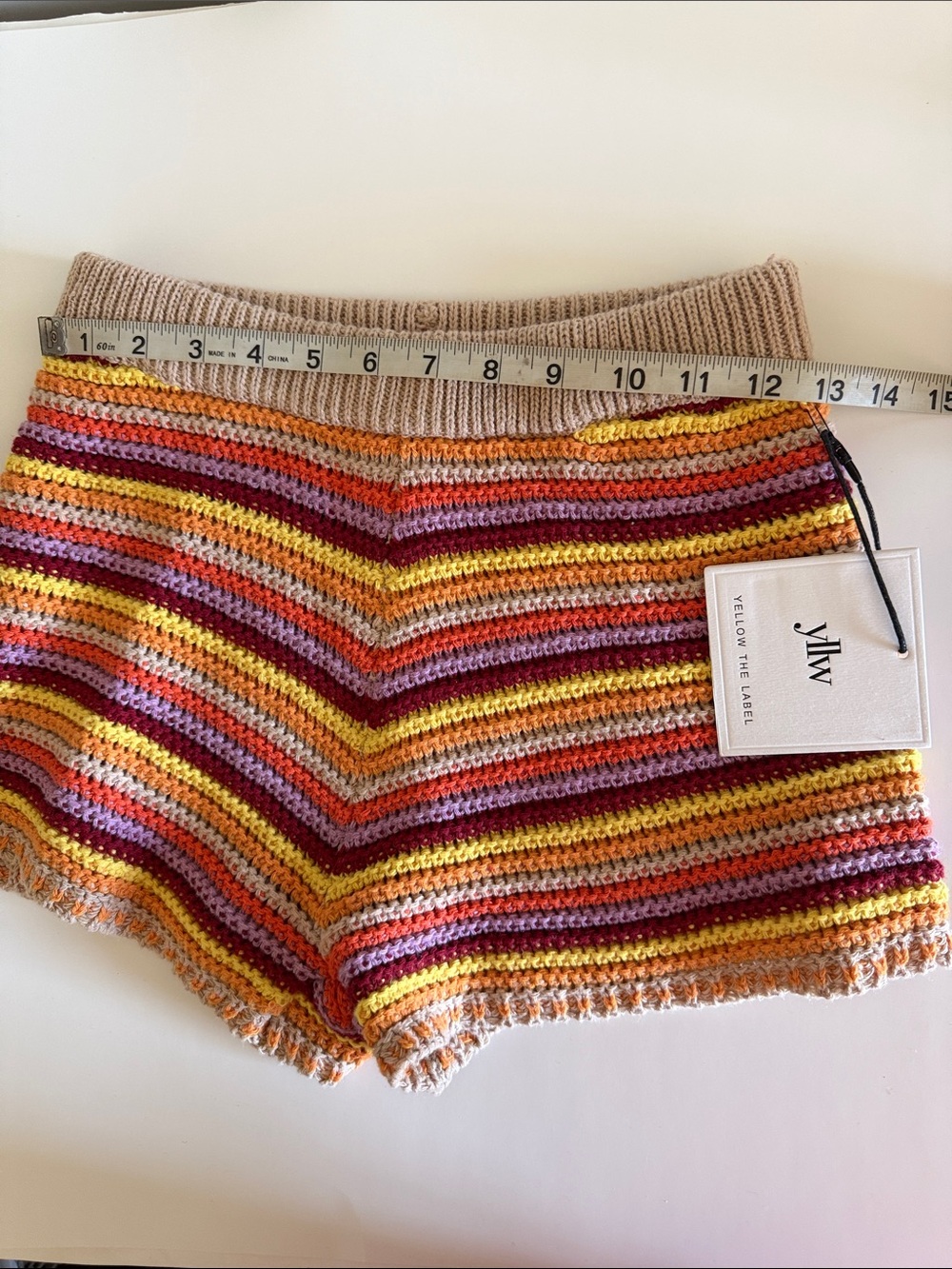 Yllw The Label Sriped Knit Crochet Pull-on High Waisted Boho Beach Shorts size S - Picture 6 of 8